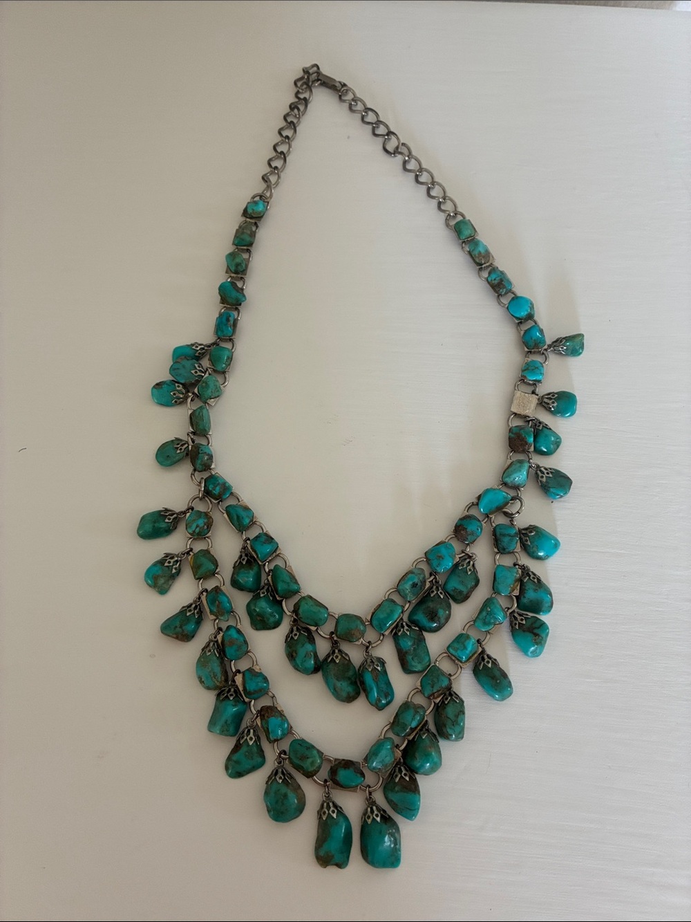 Vintage genuine custome madeTurquoise Statement Bib Necklace